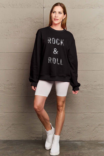 Full Size ROCK & ROLL Round Neck Sweatshirt
