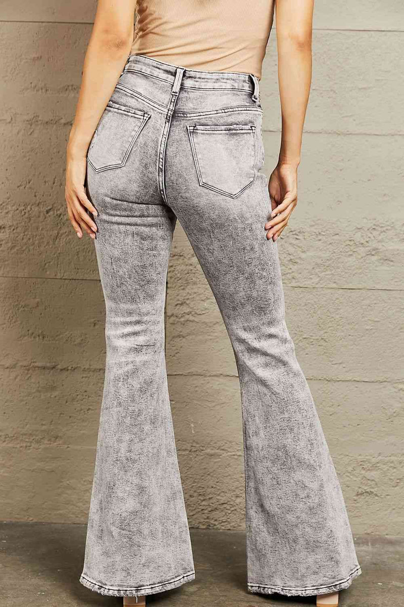 High Waisted Acid Wash Flare Jeans