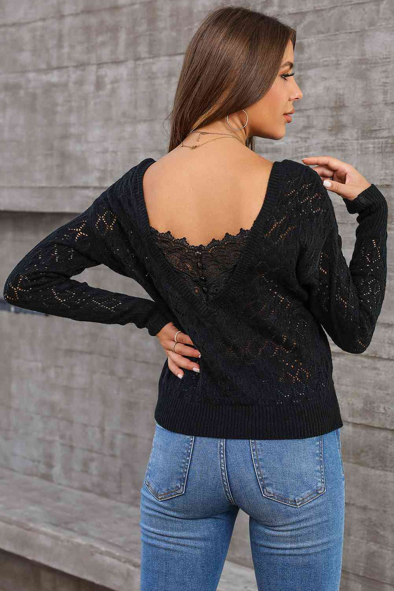 Lace Detail Openwork Knit Top