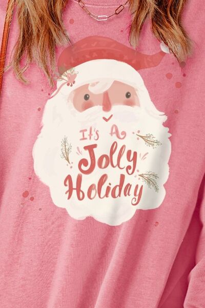 Santa Claus Graphic Round Neck Slit Sweatshirt