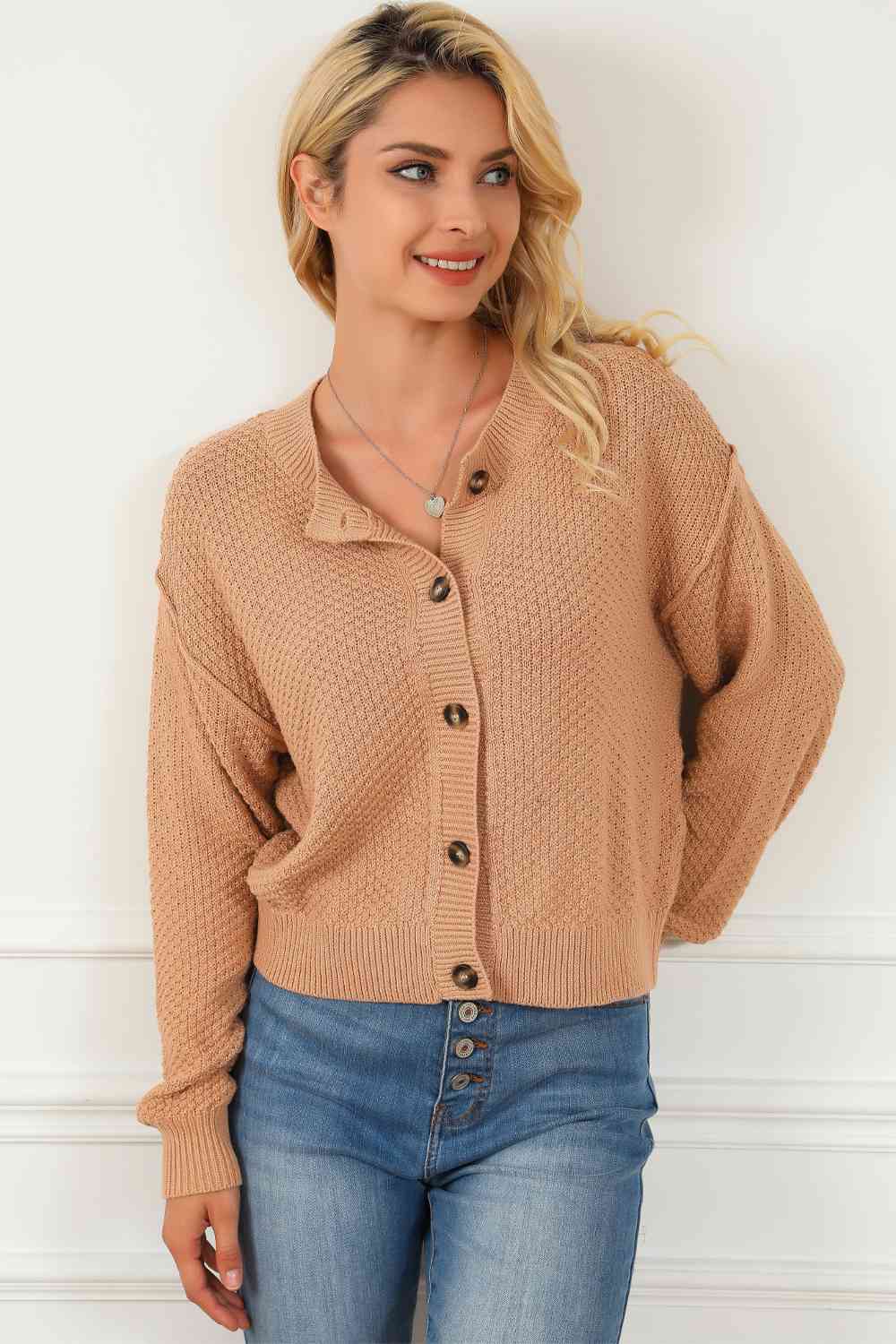 Dropped Shoulder Button Front Cardigan