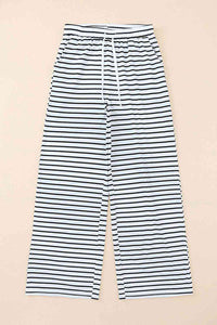 Striped Drawstring Waist Wide Leg Pants