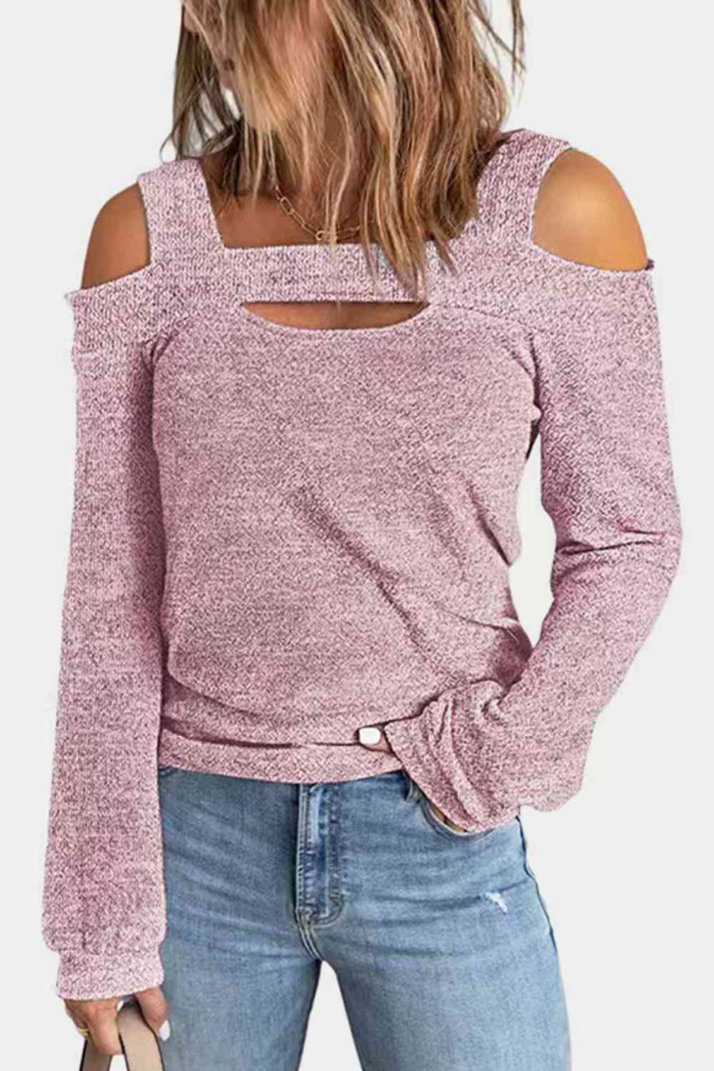 Full Size Cutout Cold Shoulder Blouse Heather Gray