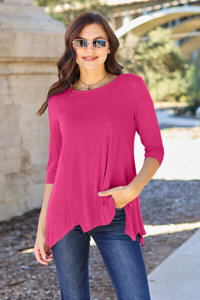 Full Size Round Neck Pocketed T-Shirt