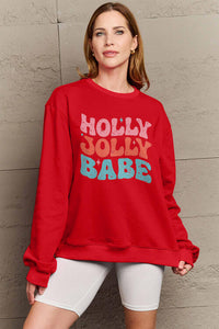 Full Size HOLLY JOLLY BABE Long Sleeve Sweatshirt