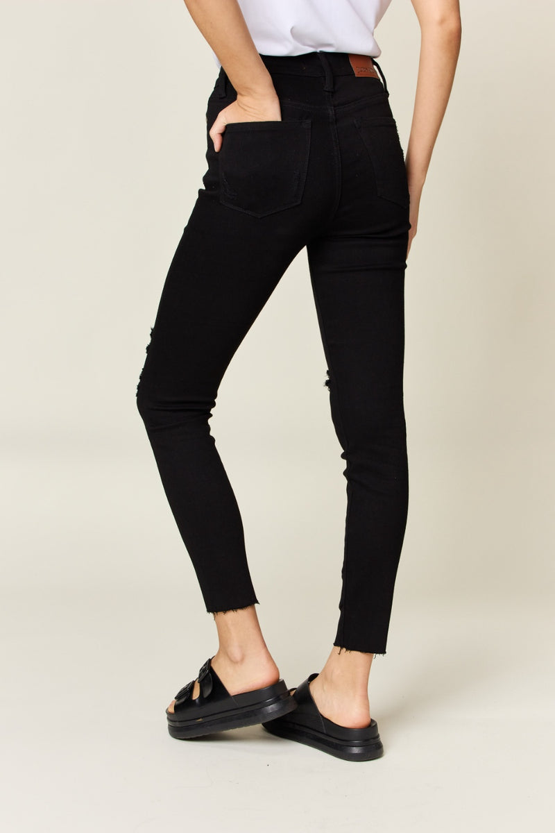 Full Size Distressed Tummy Control High Waist Skinny Jeans