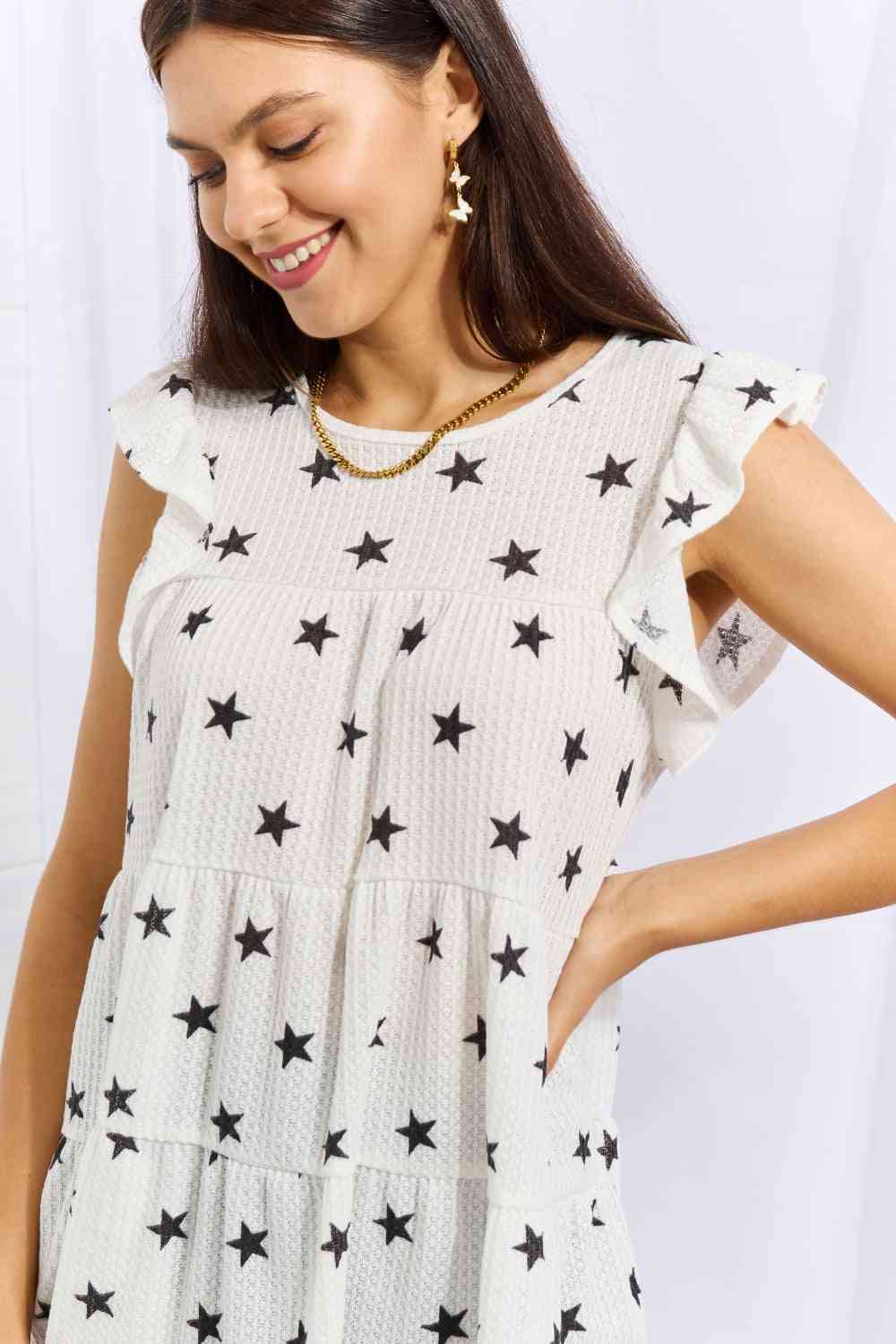 Shine Bright Full Size Butterfly Sleeve Star Print Top