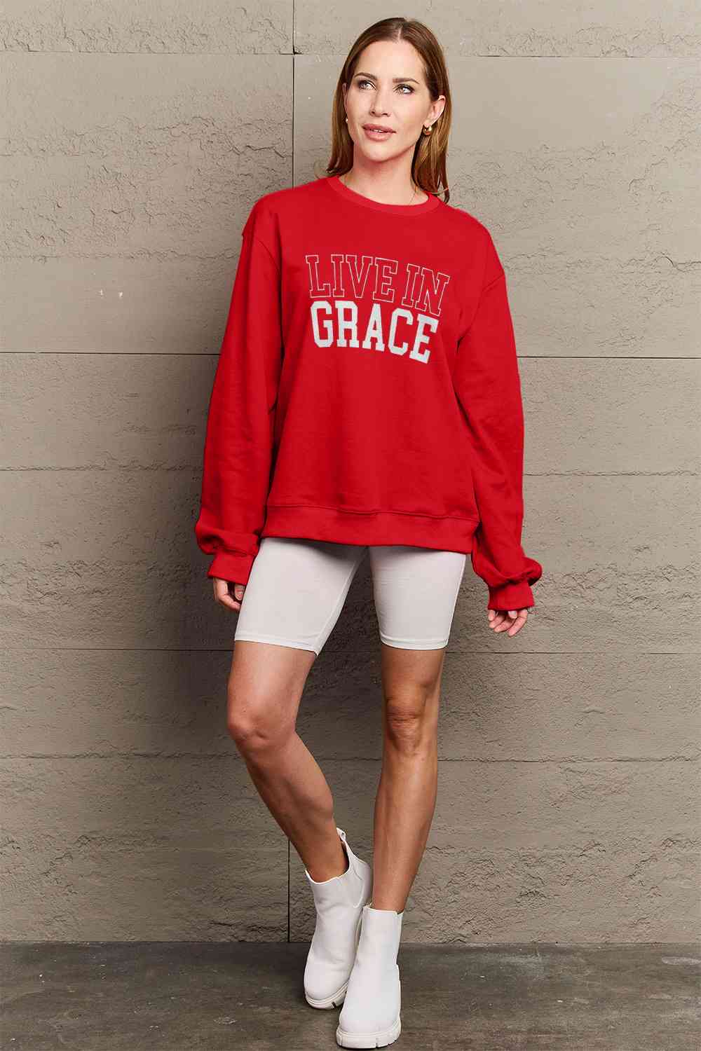 Full Size LIVE IN GRACE Graphic Sweatshirt
