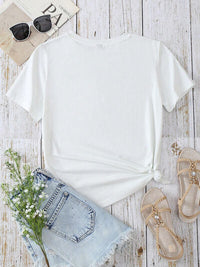 Heart Round Neck Short Sleeve T-Shirt - White