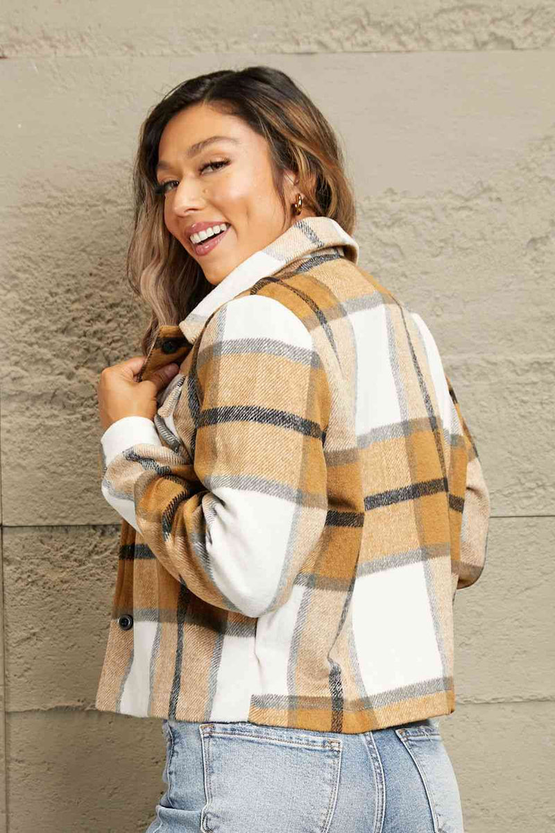 Plaid Collared Neck Jacket with Breast Pockets