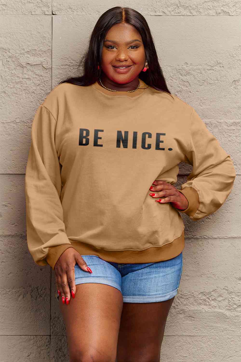 Full Size BE NICE Graphic Sweatshirt