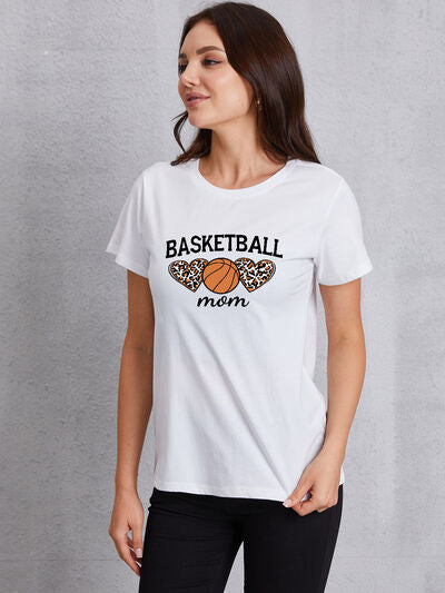 BASKETBALL MOM Round Neck Short Sleeve T-Shirt