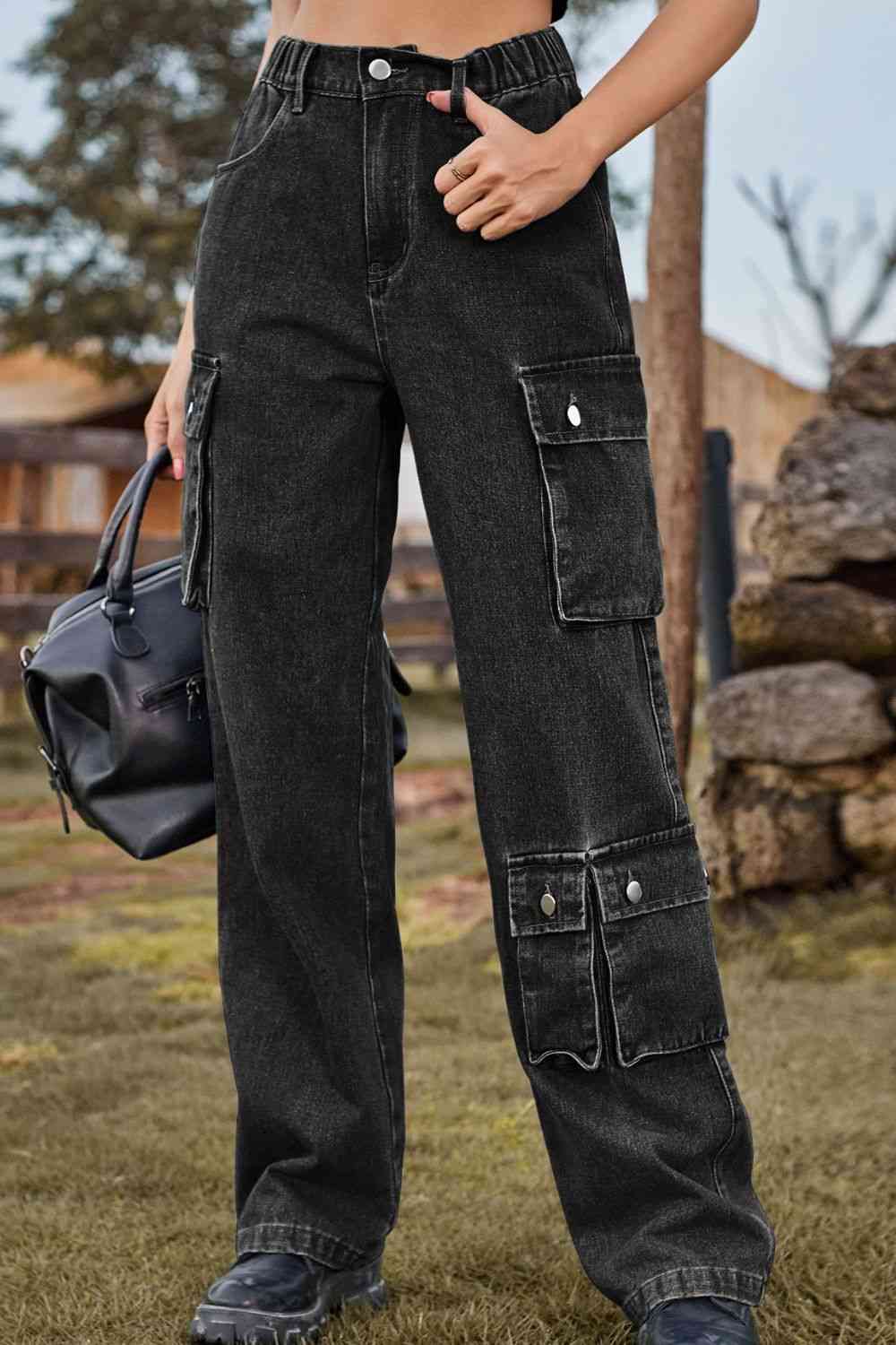 Loose Fit Long Jeans with Two Leg Pockets