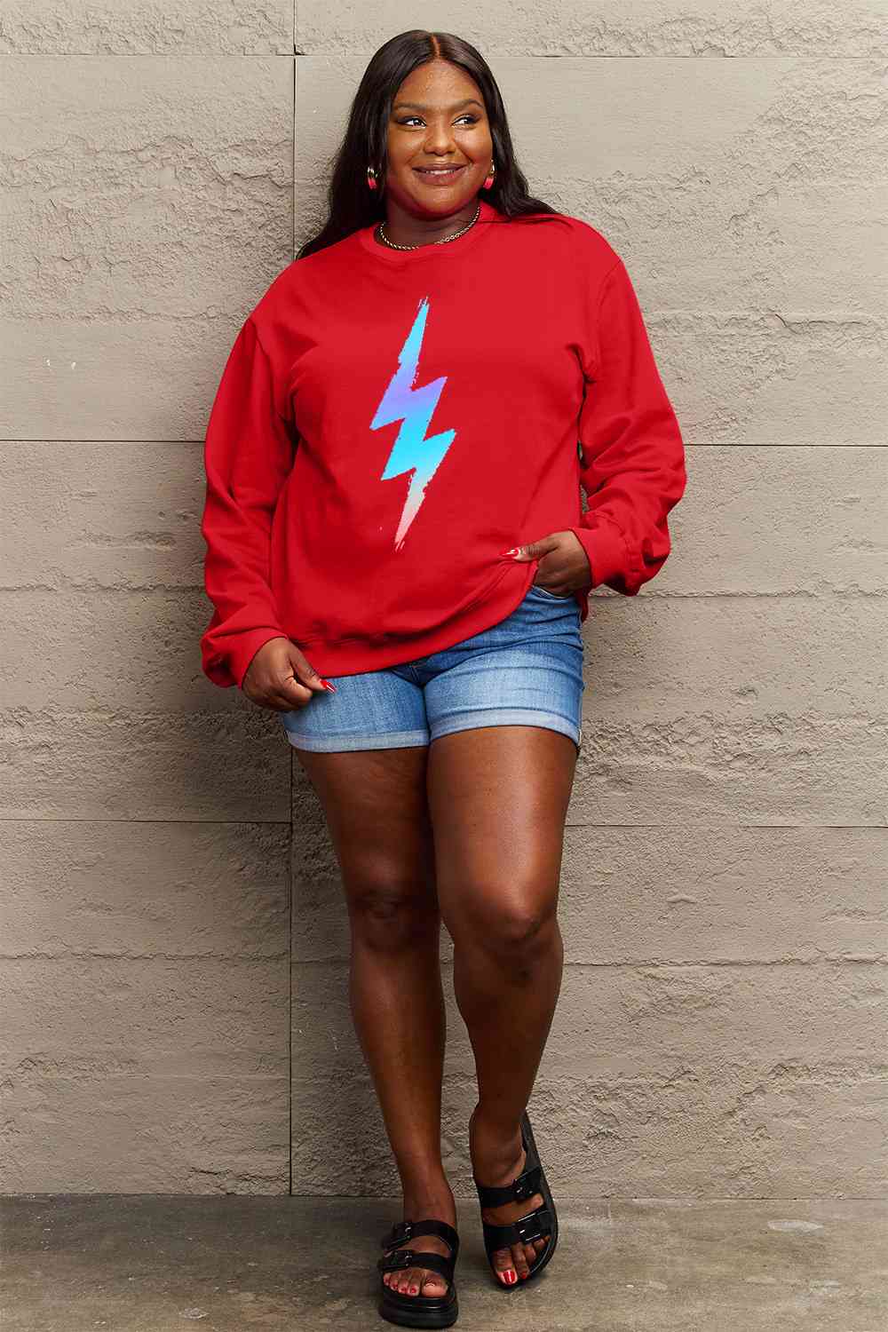 Full Size Graphic Round Neck Sweatshirt