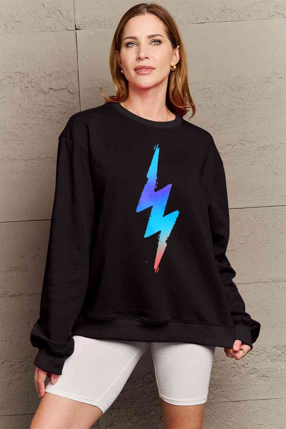 Full Size Graphic Round Neck Sweatshirt