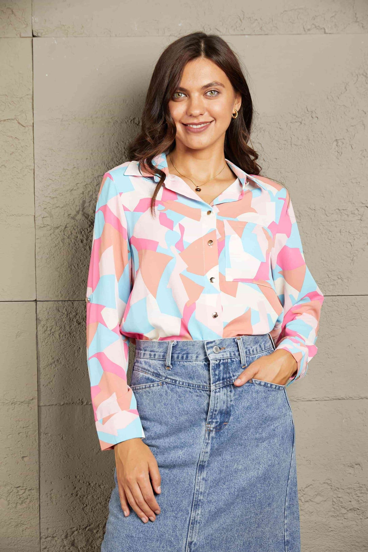 Multicolored Long Sleeve Collared Shirt