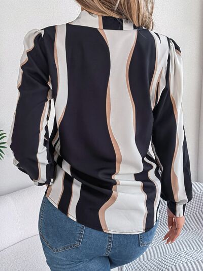Striped Printed Button Up Long Sleeve Shirt