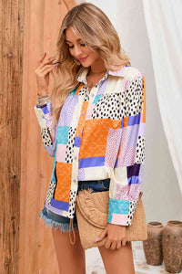 Patchwork Puff Sleeve Collared Shirt