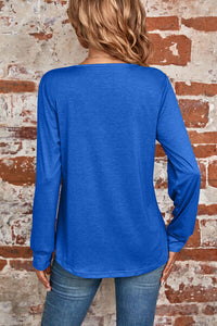 Ruched Square Neck Long Sleeve T-Shirt
