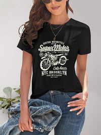 Motorcycle Graphic Round Neck T-Shirt