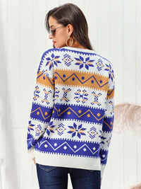 Snowflake Pattern Round Neck Sweater