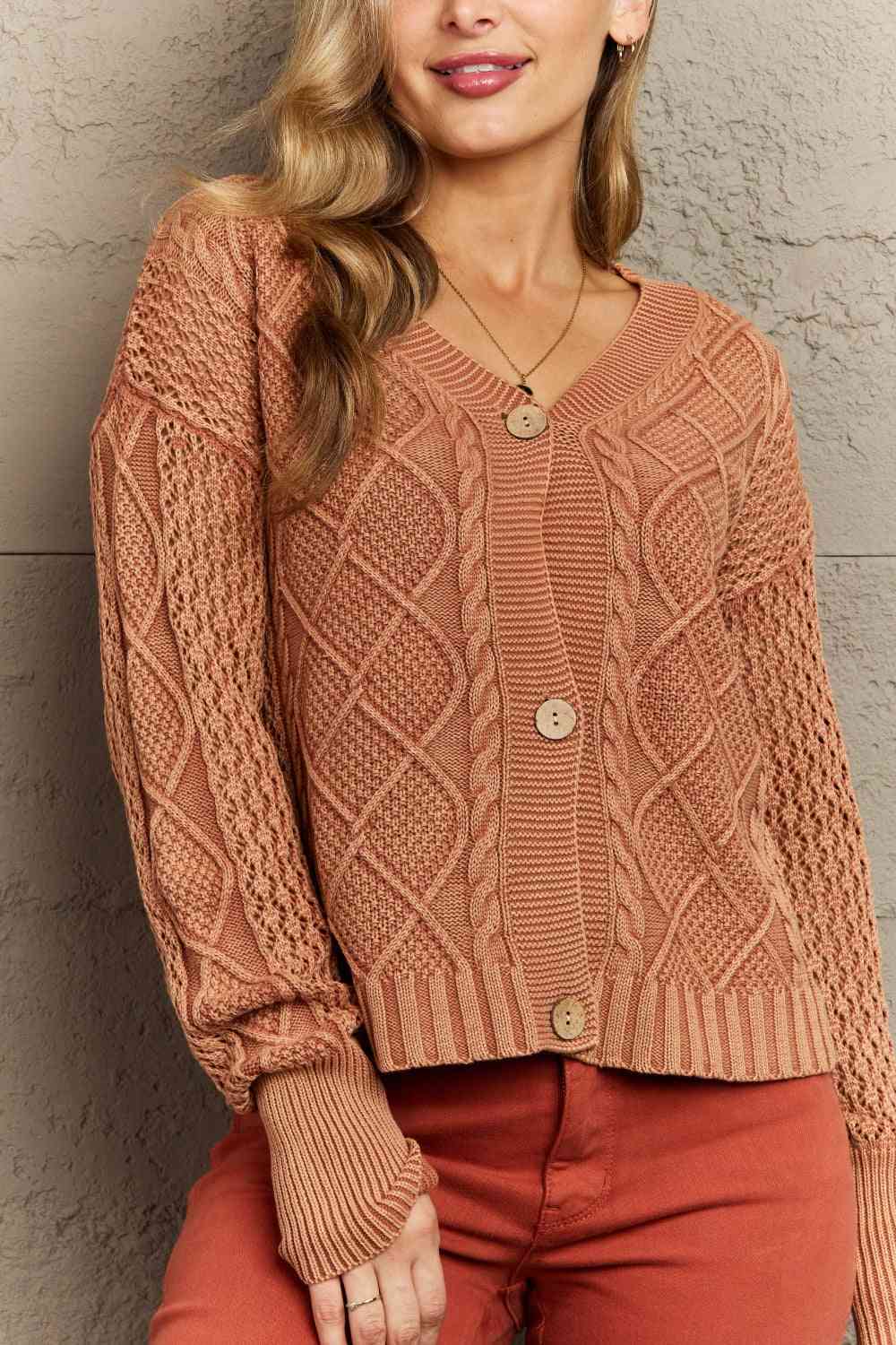 Soft Focus Full Size Wash Cable Knit Cardigan