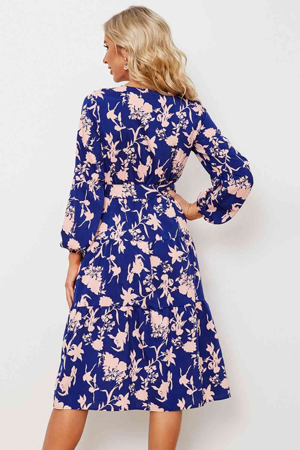 Floral Belted Tiered Midi Dress