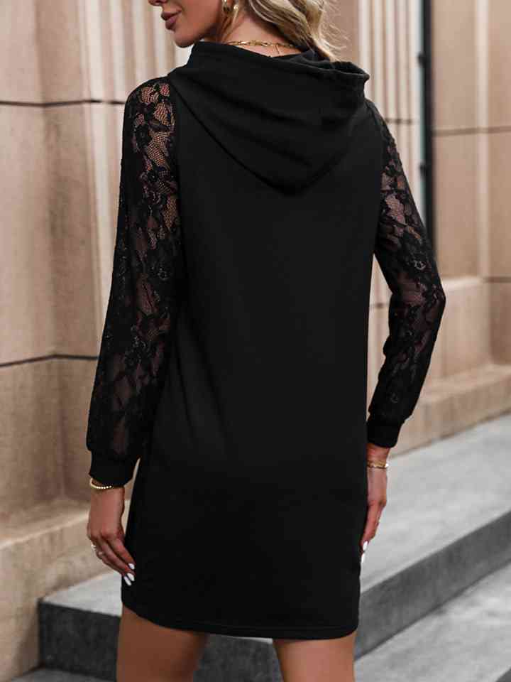 Lace Trim Long Sleeve Hooded Dress