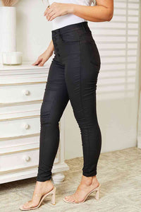 Full Size High Rise Black Coated Ankle Skinny Jeans