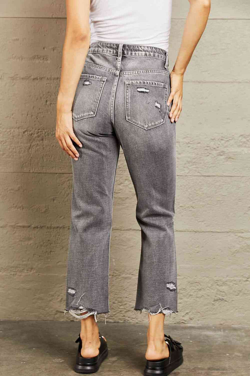 Mid Rise Distressed Cropped Dad Jeans