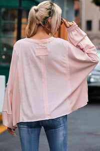 Exposed Seam Round Neck Top with Pocket