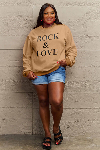 Full Size ROCK ＆ LOVE Round Neck Sweatshirt