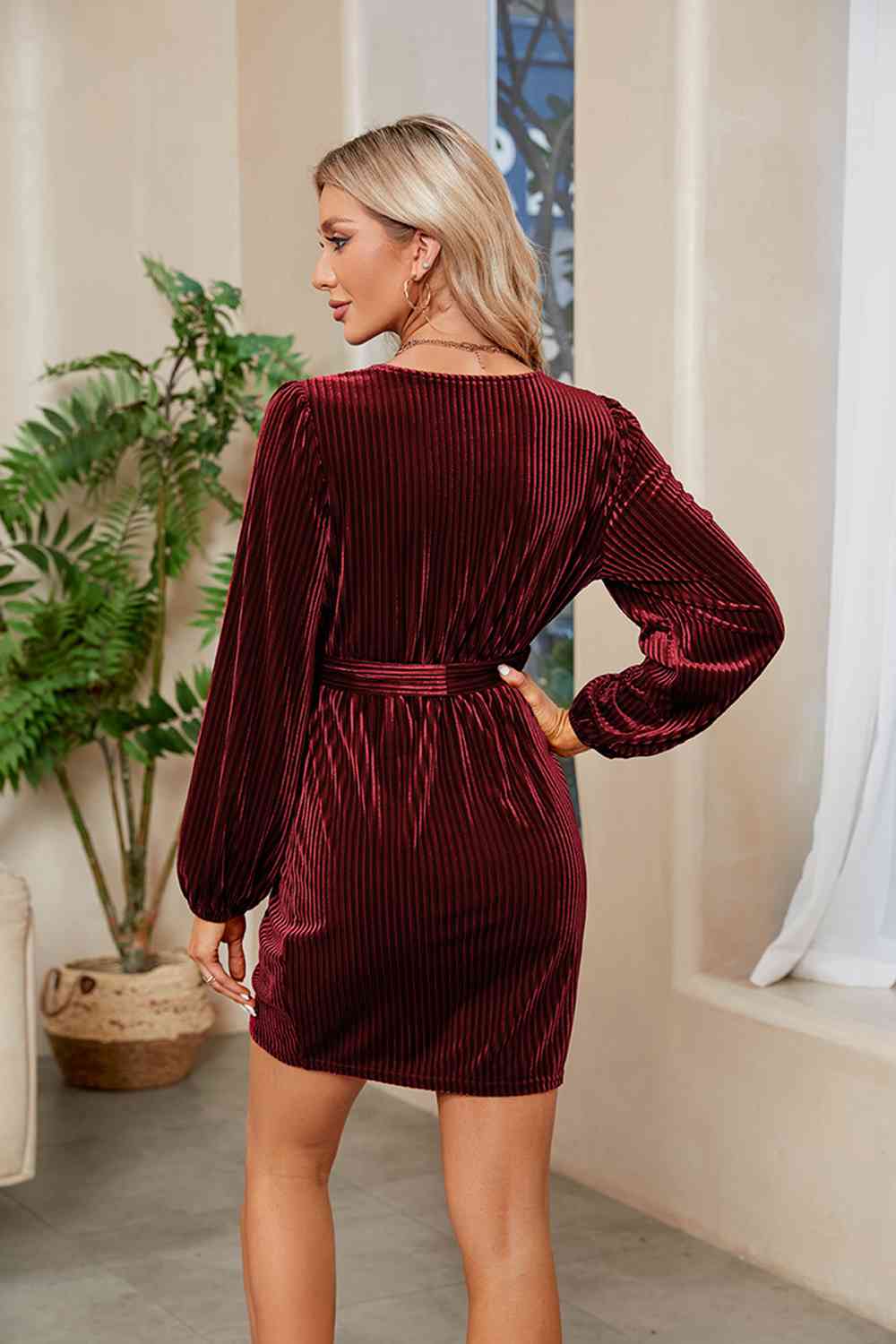 Ribbed Tie Front Mini Dress