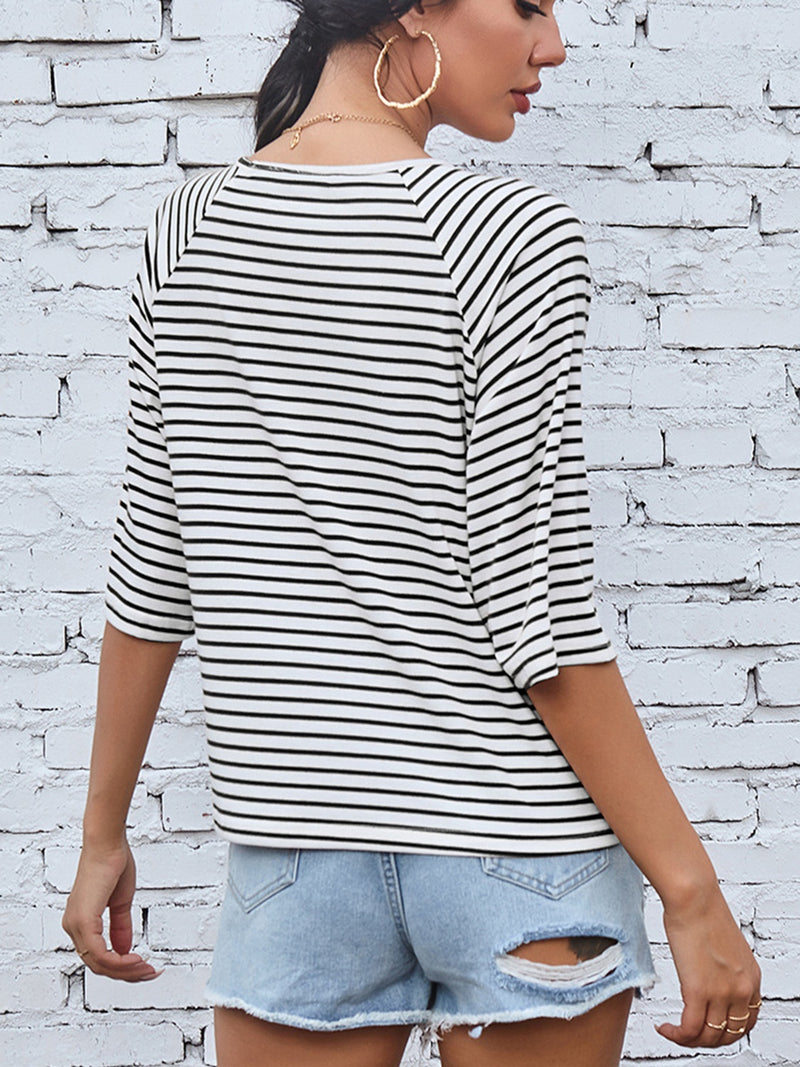 Striped Round Neck Raglan Sleeve T-Shirt