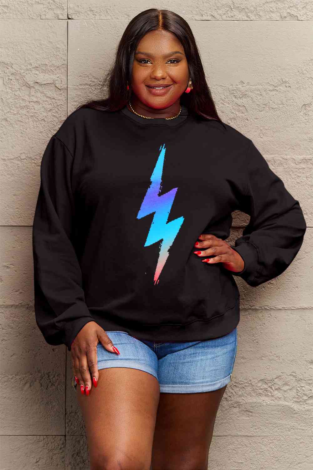 Full Size Graphic Round Neck Sweatshirt