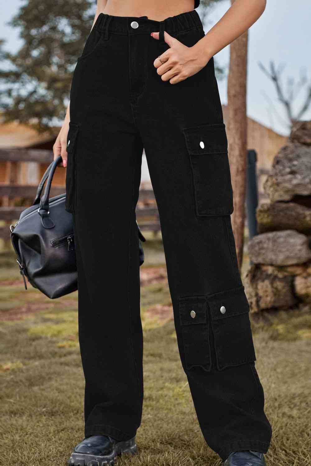 Loose Fit Long Jeans with Two Leg Pockets