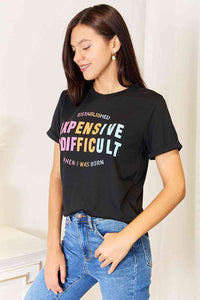 Slogan Graphic Cuffed Sleeve T-Shirt