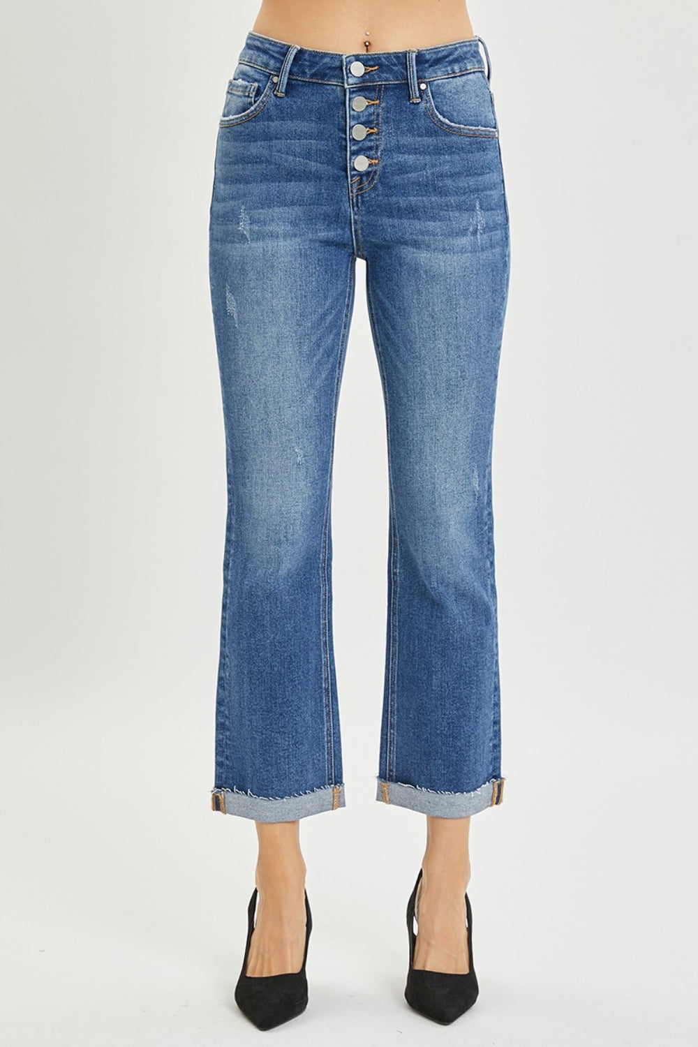 Full Size Button Fly Cropped Bootcut Jeans