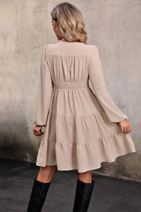 V Neck Button Up Tiered Dress