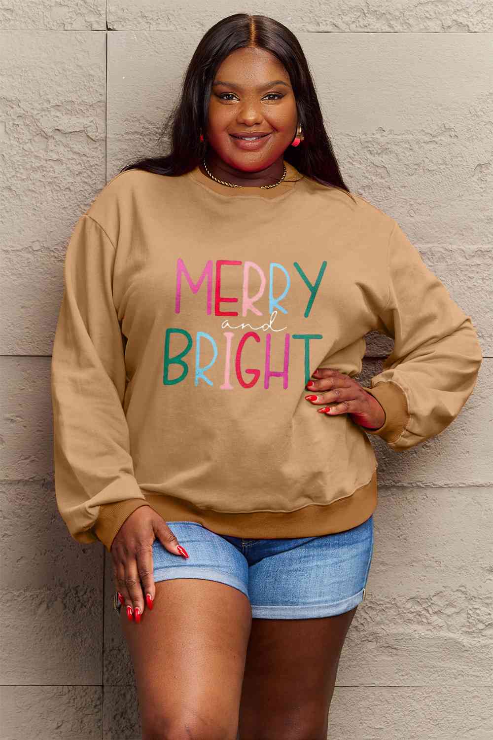 Full Size MERRY AND BRIGHT Graphic Sweatshirt
