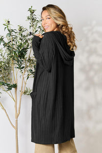 Full Size Ribbed Open Front Long Sleeve Cardigan