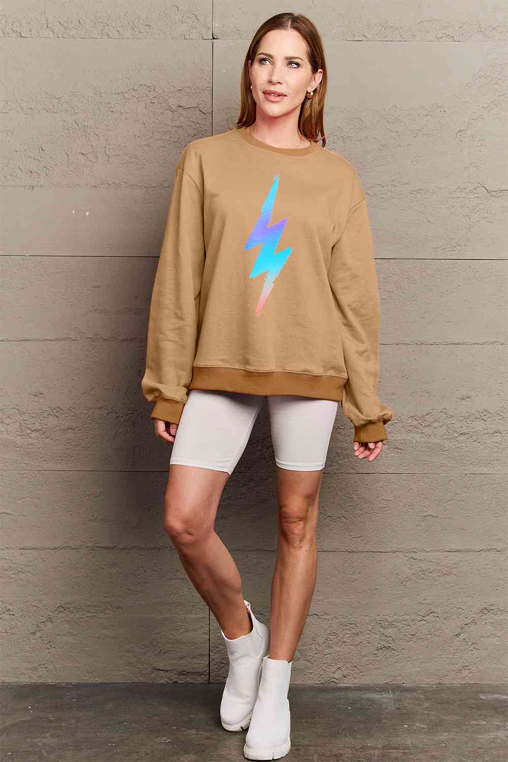 Full Size Graphic Round Neck Sweatshirt