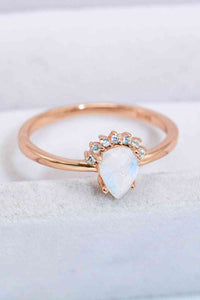 18K Rose Gold-Plated Pear Shape Natural Moonstone Ring
