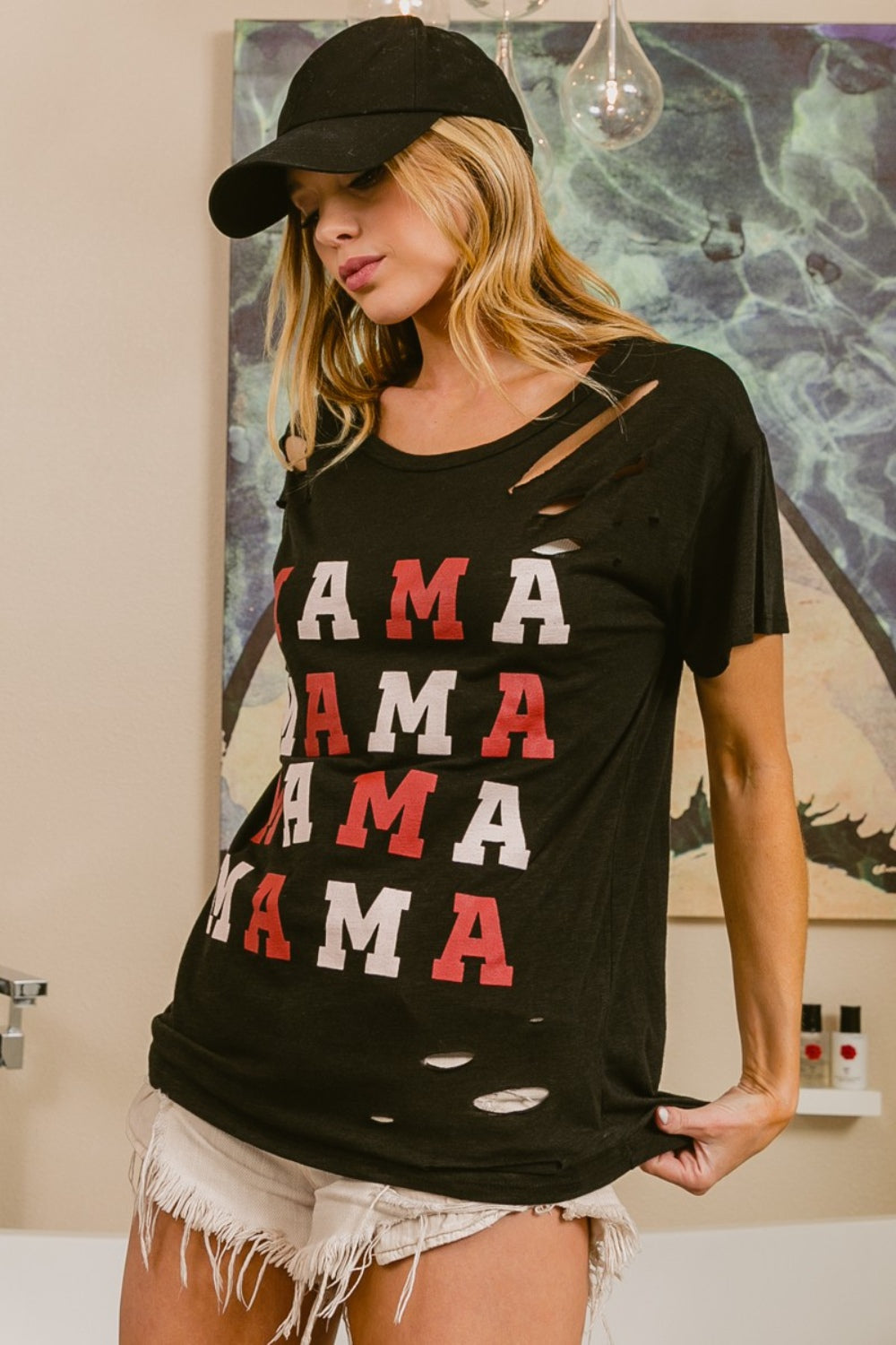 MAMA Graphic Distressed Short Sleeve T-Shirt