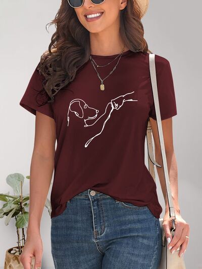 Dog Graphic Round Neck T-Shirt