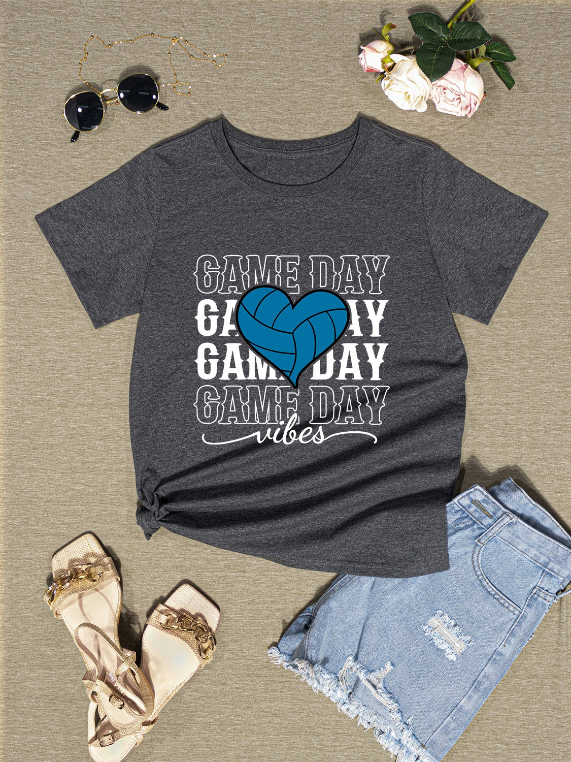 GAME DAY VIBES Round Neck Short Sleeve T-Shirt