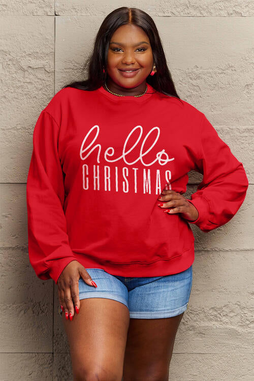 Full Size HELLO CHRISTMAS Long Sleeve Sweatshirt