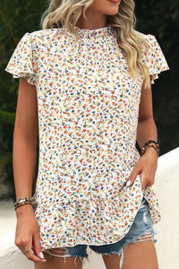 Ditsy Floral Mock Neck Short Sleeve T-Shirt