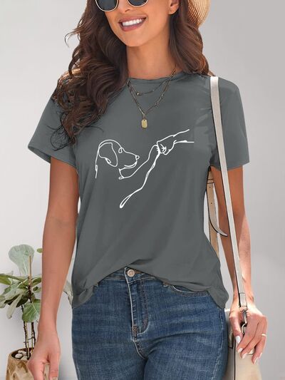 Dog Graphic Round Neck T-Shirt