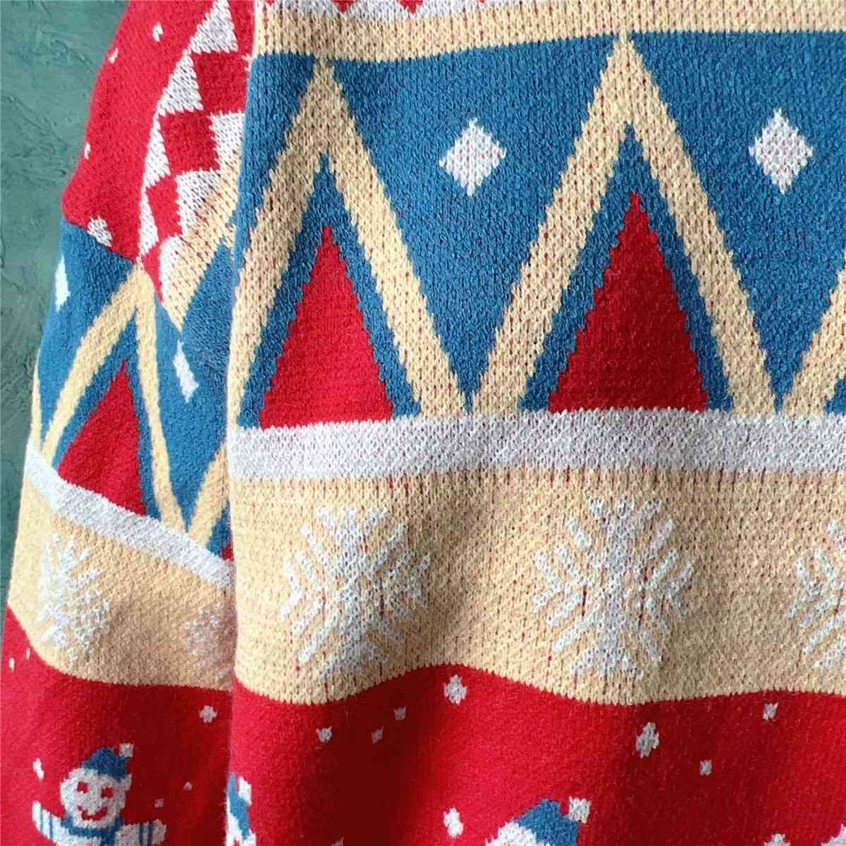 Printed Snowmen Round Neck Long Sleeve Sweater